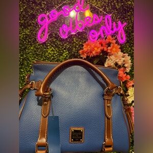 NWT Dooney & Bourke Royal Blue Satchel with Chocolate Brown Trim